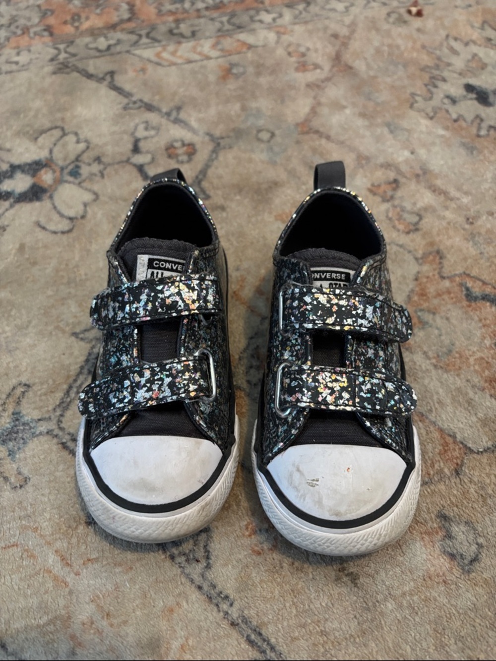 Converse Kids Black Sneakers with Multicolor Glitter